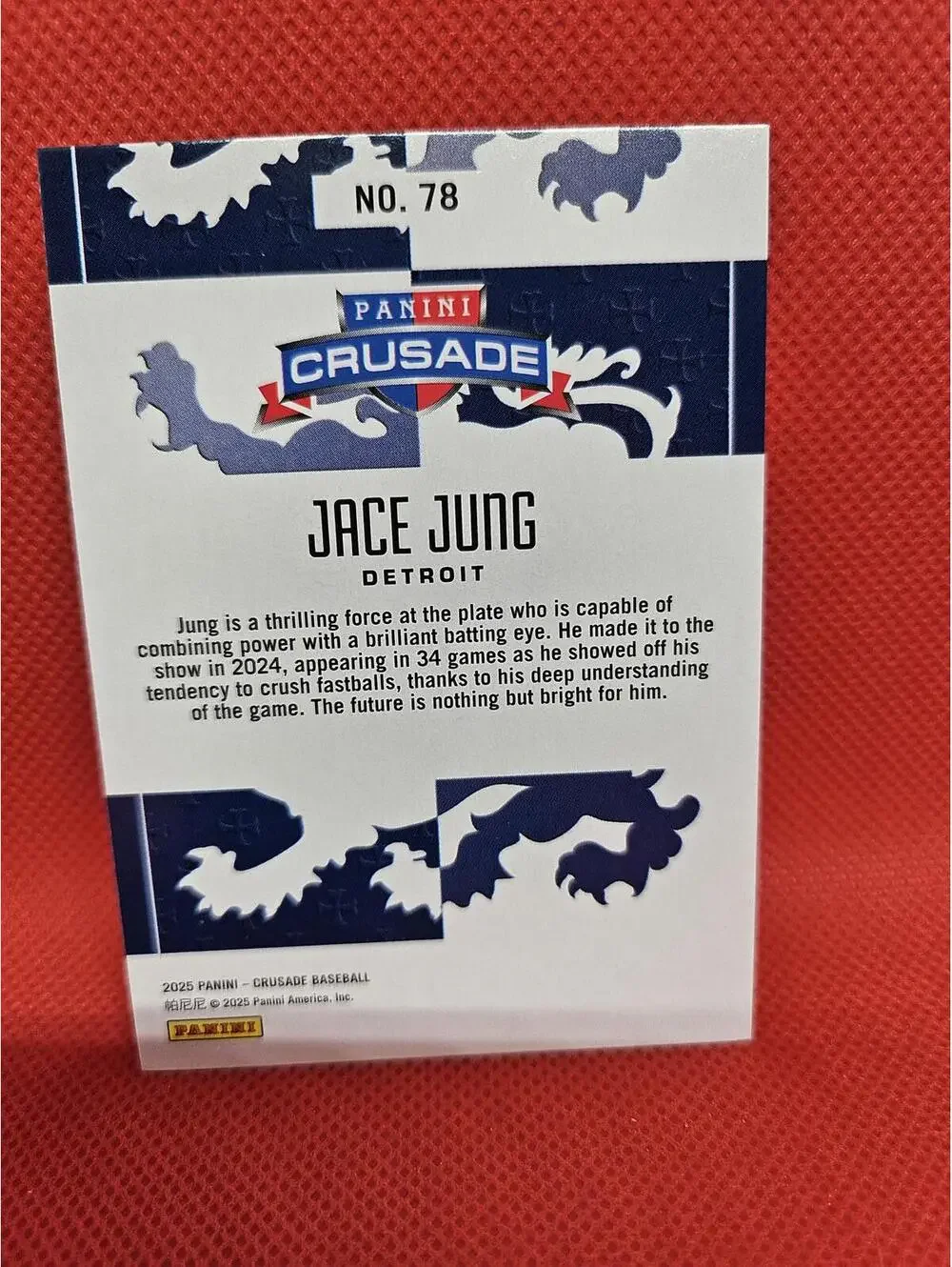 Jace Jung (RC)  2025 Panini Crusade Rookie  #78 - Tigers - RAW Mint